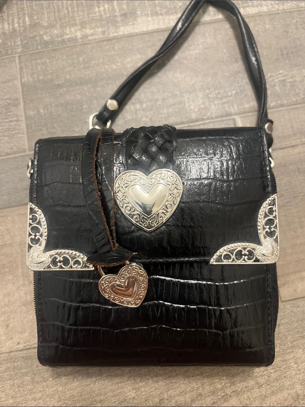 Black Heart-Accent Crossbody Bag